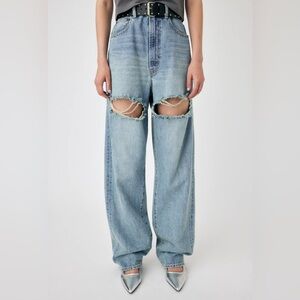 Moussy Cut Out Loose Straight Leg Denim Jeans